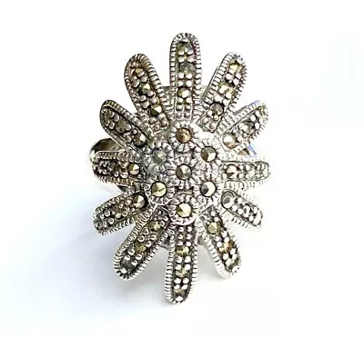 (SIZE 678) Chunky Floral Burst Blossom RING Marcasite .925 STERLING SILVER  • $24