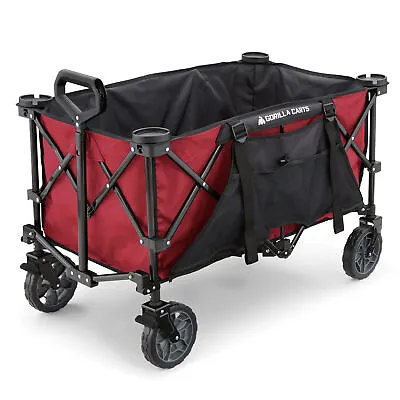 Gorilla Carts 7 Cubic Feet Foldable Utility Beach Wagon With Oversized Bed Red • $119.99