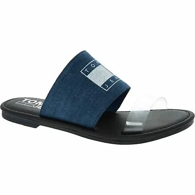 £19.07 • Buy TOMMY HILFIGER Women's Blue Denim Logo Sliders Sandals, Size UK 5 EU 38