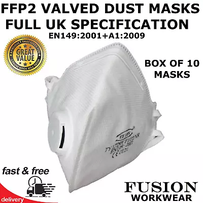 P2v Dust Masks. Ffp2 Valved. Respirator Mask.ppe.fold Flat.respirator. Box Of 10 • £11.99