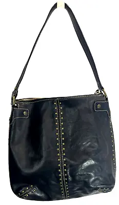 Pre-owned Michael Kors Uptown Astor Black Leather Large Gold Studded Hobo Bag • $90