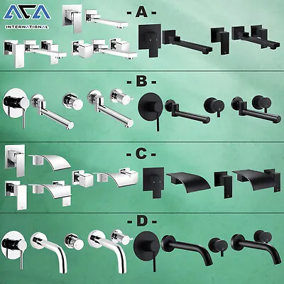 ACA Bath Spout Water Spout Bathroom Wall Mount Basin Mixer Tap Set Chrome/Black • $85.40