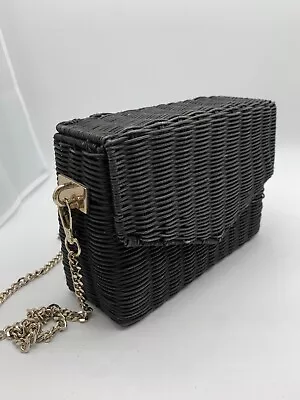 ZARA Structured Woven Shoulder Cross Body Bag Box Clutch Black Silver Smart • £17