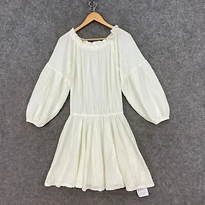$34.95 • Buy NEW Asos Womens Dress Size 12 Cream White Long Sleeve Elastic Waist A-Line 12316