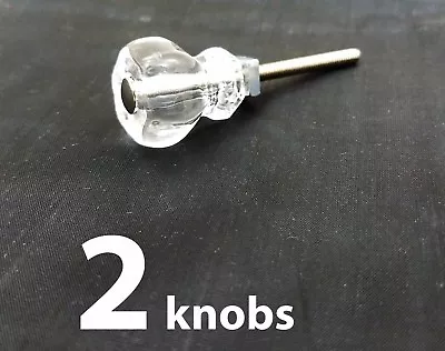 2 SMALL 1  CLEAR Glass Kitchen Cabinet Drawer Knobs Antique Vintage Depression • $9.29