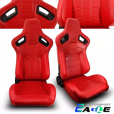 JDM Universal Red PVC Leather Sport Racing Seats Left&Right W/Slider Pair • $302.98