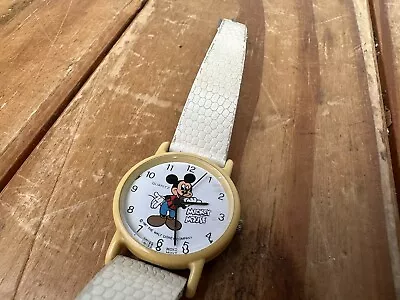 1987 Disney Quartz Mickey Mouse Leather Watch - New Battery Needed • £9.99