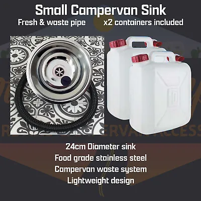 £45 • Buy Stainless Steel Campervan/Boat/Motorhome Sink With Pipes And 2 Water Containers 