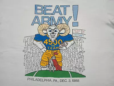 80s NAVY Vtg T Shirt Football Beat Army 1988 Single Stitch USNA Bill The Goat US • $18.99