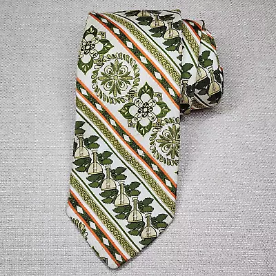 Vintage 60's Necktie Mens Tie Ugly Green Orange Striped Wide 3.5  Music Leaves • $10.80