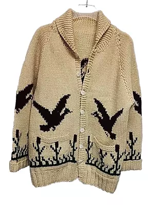 Vintage Cowichan Hand Knit Sweater Mens Large Duck Cardigan Jacket Button • $119