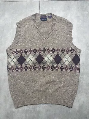 Vintage Hunting Horn 100% Wool Knit Sweater Vest Mens Medium Intarsia Argyle  • $13.49