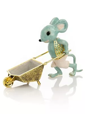 Mouse With Wheelbarrow Trinket Box Hand Made By Keren Kopal &Austrian Crystals • $4.25