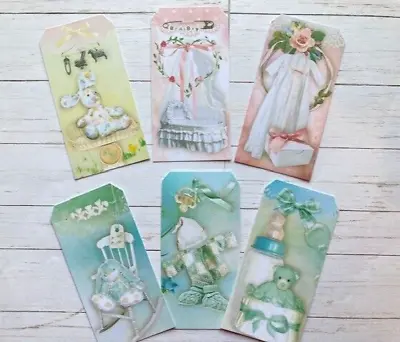 6 Baby Card Making Embellishments Scrapbook Tags DIY Craft Toppers Pastel Unisex • £4.99