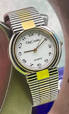 OLEG CASSINI Vnt: 2-Tone Case-Bezel-Band: White Face-Gold Numbers-Hands Women • $18.99