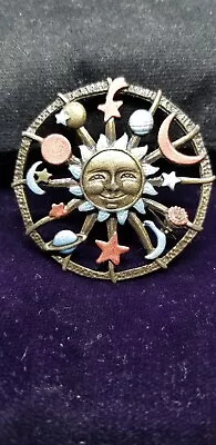 Vintage CAROL STAR Solor System RARE Not A JJ Jonette Sun Face  Moon Star Brooch • $17.95