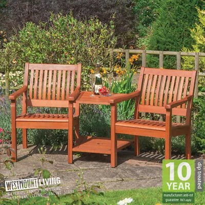 £243.99 • Buy Garden Love Seat Wooden Bench 2 Seater Patio Twin Chair With Table Furniture Set