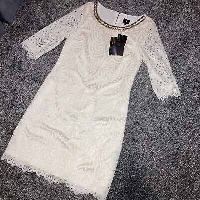 Ladies Cream Designer K Design 3/4 Sleeve Dress S Uk10 BNWT New • £9.99