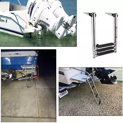 3 Step Boat Ladder Stainless Steel Telescoping Folding Pontoon Ladder Heavy Duty • $53.99