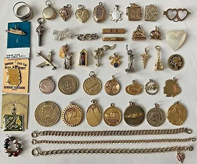 Vintage Gold Fill Charms Bracelets LOCKETS Liberty Heart Gibson Girl Medallion • $189.95