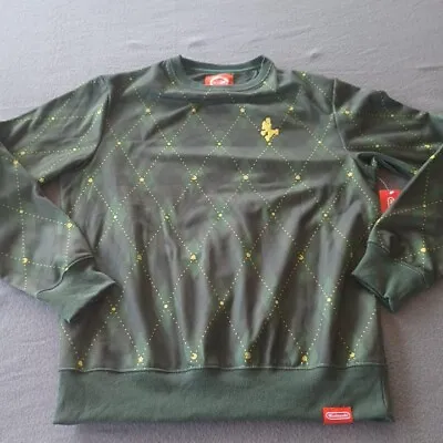 Nintendo Super Mario Bros Crewneck Sweatshirt Men XL Green Argyle Holiday New • $23.95