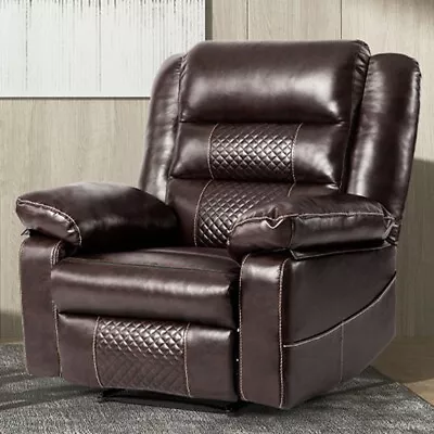 Massage Recliner Chair Leather Heated Manual Reclining Sofa Armchair Brown • $429