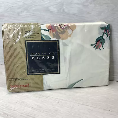 Bill Blass Springmaid Fitted Queen Sheet Floral Festival Blue New In Package • £15.44