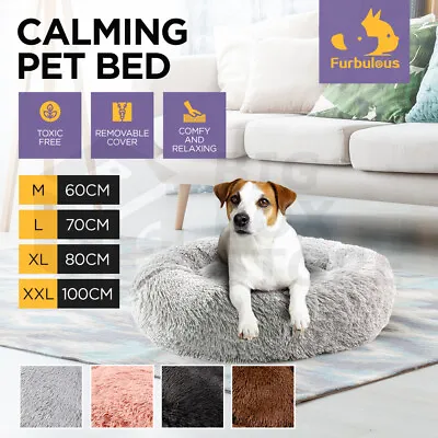 $19.95 • Buy Furbulous Dog Cat Pet Calming Bed Warm Soft Plush Round Nest Comfy Sleeping Kenn