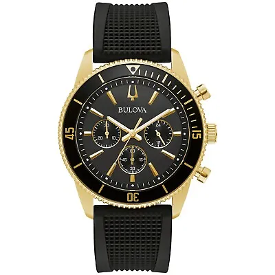 Bulova Men's Marine Star Quartz Chronograph Black Silicone Watch 42MM 98A250 • $161.99