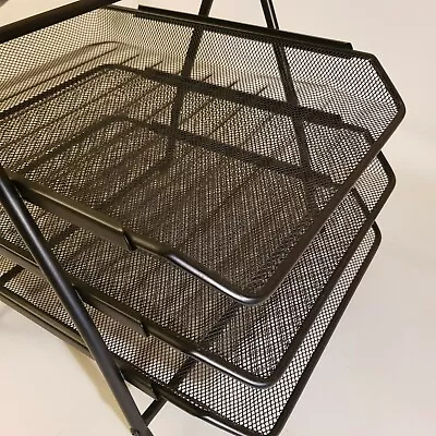 Desktop Tidy Document Stationary Office Filing Trays 3 Tier Baskets Mesh Black • £11.75