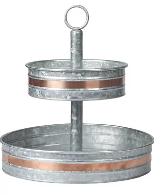 Serving Stand Llyapa Galvanized With Copper Trim Two Tier Metal Tray 2 Tier • $36.96