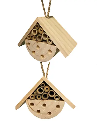 2 X Bumble Bee Insect House Hanging Natural Wooden Hive Box Garden Bug Shelters • £6.99