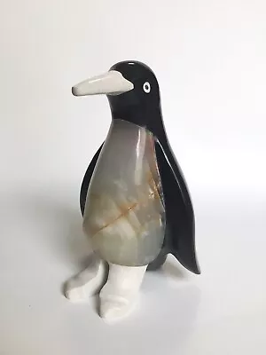 Hand Carved Vintage Black & White Marble Stone Penguin Decor Ornament • $45