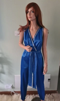 Vintage Electric Blue Gold All In One Trouser Cat Suit Disco Party Studio 54 10 • £34.99