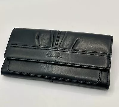 Vintage Coach Soho Pleated Leather Wallet Tri Fold Black Card Holder Snap Closur • $29.95