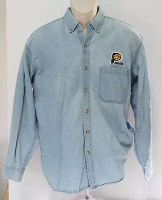 Indiana Pacers Pro Edge Men's Medium Blue Denim Button Down Long Sleeve Shirt • $29.95