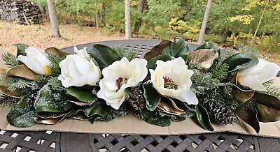Iced Magnolia And Pinecone Swag By Valorie Parr Hill -ivory- 31 X12  H030 • $45