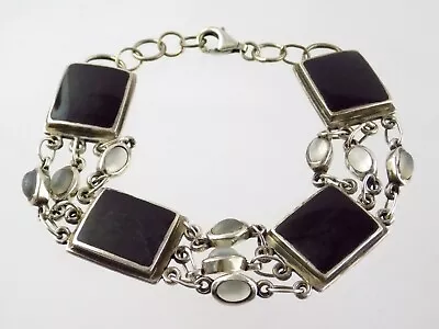 C^A Chateau D'Argent Sterling Silver Black Onyx And Moonstone Glass Bracelet 925 • $36