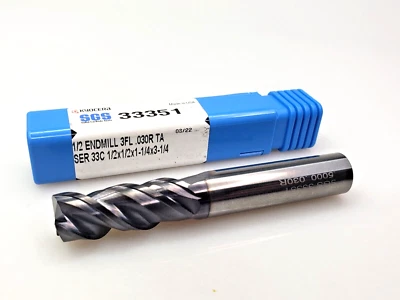 $39.95 • Buy Kyocera SGS 1/2  X 1/2 X 1-1/4 X 3-1/4 R.03 Solid Carbide End Mill 33351 3 Flute