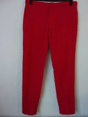 New Zara Red Jacquard Flower Floral Tailored Pants Dress Trousers Size: L • £15.99