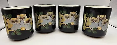 Set Of 4 Vintage Otagiri Owl Black And Gold Cups • $20