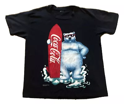 Vintage Coca Cola Shirt Mens XL Black Coke Polar Bear Surf Beach Soda 90s USA T • $19.99