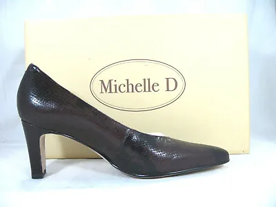 Michelle D Heather Black Brown Swirl Leather Mule Block Heels Sz 6 M • $26.88