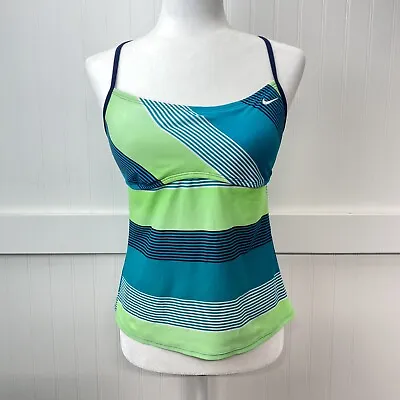 $11.19 • Buy Nike Swim Tankini Top Sz Medium Blue/Green Striped Criss Cross Tie Back Padded