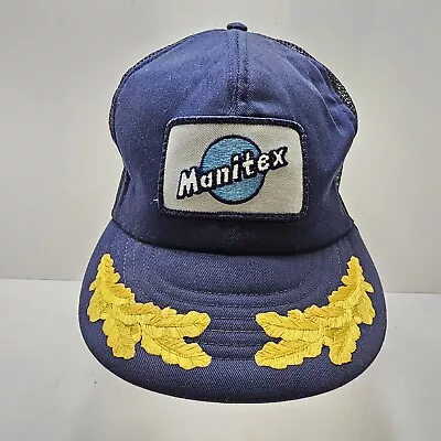 VINTAGE Manitex Snapback Hat Cap Scrambled Eggs Mesh Trucker Patch USA  Blue  • $49.99