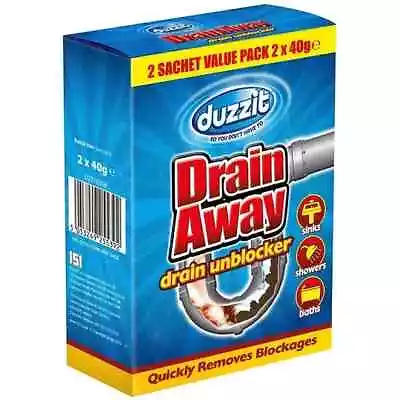 Duzzit Drain Away Unblocker Pipe Blockage Remove Gunge Hair Sink Shower Bath • £3.99