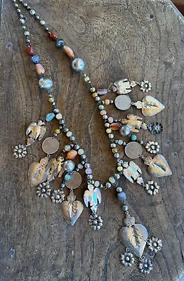 Vintage Mexican Sterling/ Multistone Milagros Necklace • $125