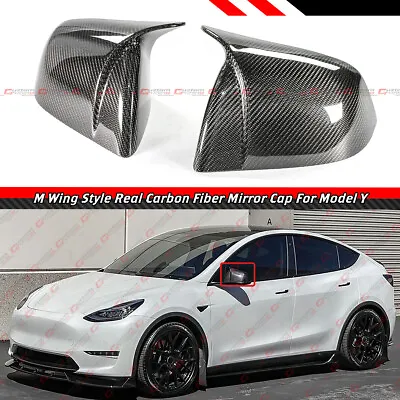 $116.99 • Buy For 2020-2023 Tesla Model Y M Style Real Carbon Fiber Side Mirror Covers Caps