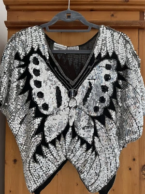 £25 • Buy Vintage Sequin Beaded Butterfly Silk Disco Top - One Size - Abba Voyager- 1980s
