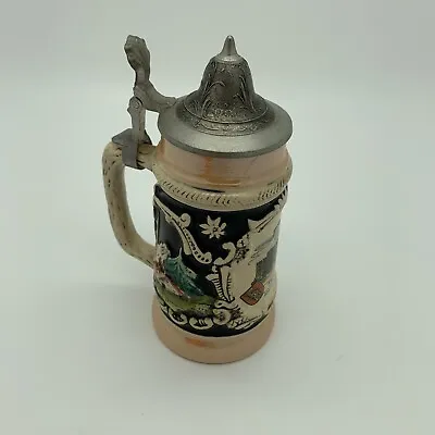 Vintage W Germany Pub Scene Hand Painted Beer Stein Pewter Lid Mini Size Small • $10